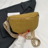 Sac de taille décontracté pour femmes, sac banane à fermeture éclair, grande capacité, sac de poitrine à bandoulière en velours côtelé, sac à main pour téléphone, sac de ceinture de voyage
