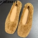 Chaussures à talons plats en peluche peu profondes pour femmes, bout carré, confortables et chaudes, Mules d&rsquo;extérieur paresseuses à enfiler, nouvelle collection automne 2025
