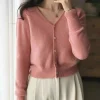 cardigan court en cachemire pur 100 pour femmes, haut à col en v d'automne, manteau tricoté élégant de style européen