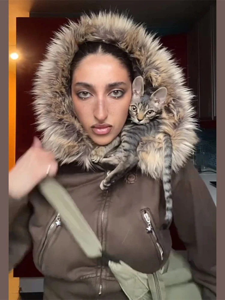 veste à capuche patchwork pour femme, manteau court avec fermeture éclair à la taille, à la mode, polyvalent, de rue, nouvelle collection automne hiver