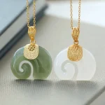 Hetian-Pendentif Éléphant en Pierre Naturelle pour Femme, Bijou Ras du Cou, Plaqué Or 18K, pour Anniversaire