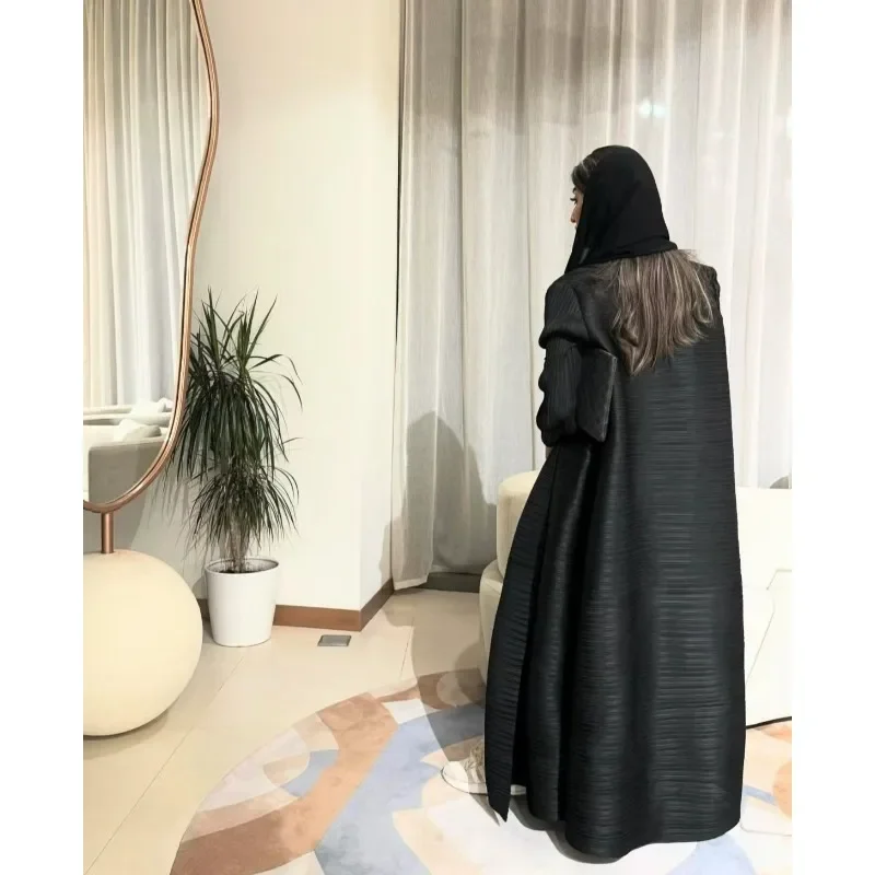 abaya musulman noir simple banlieue mode plissée ample longue trench manteau veste 2024 automne nouveau