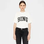 T-shirt blanc avec lettre classique AB avec impression de pointe de sable pour femme de la collection été 24