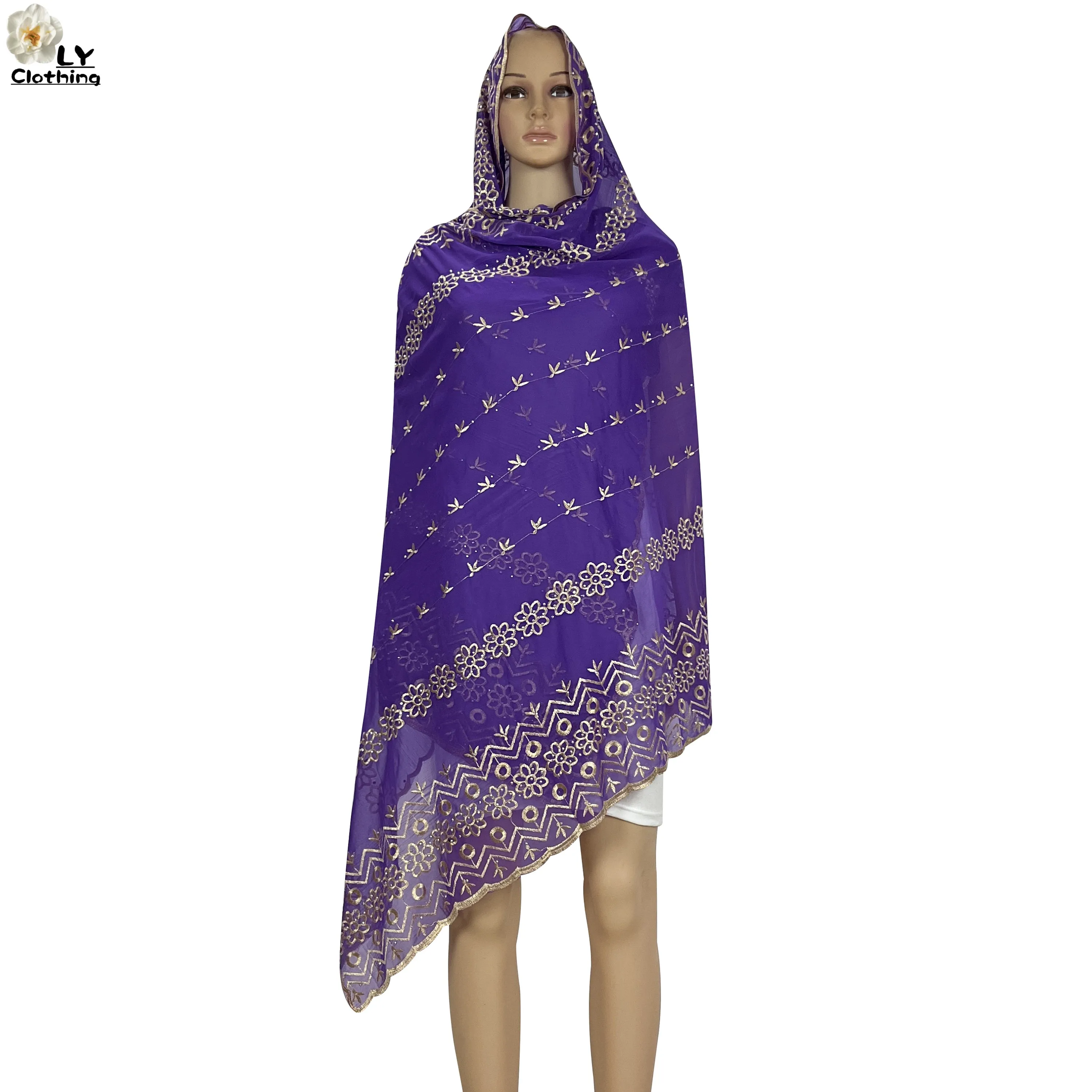 Tissu en mousseline de soie douce pour femmes africaines, hijab musulman, écharpe de Dubaï, grande écharpe, littérature, haute qualité, nouveau, 2024x200 cm, 100