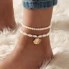 Modyle nouvelle mode bohème simulé perle chaîne mariage cheville Bracelet pour femmes couleur or coquille pendentif cheville bijoux cadeau