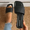 sandales d'été de luxe pour femmes, pantoufles à fond plat, décontractées, simples, couleur unie, sangle tissée en un mot, sandales de plage de sable
