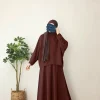 mode musulmane ensemble femmes jupe musulmane coton ensembles 2 pièces abaya avec bouton modeste arabe islamique en gros eid plaine abaya costume