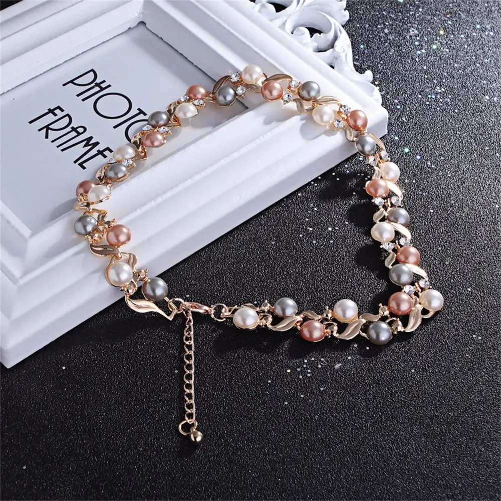 Mode élégant collier de perles feuille métal coloré collier de perles boucles d'oreilles strass collier boucles d'oreilles ensemble fête