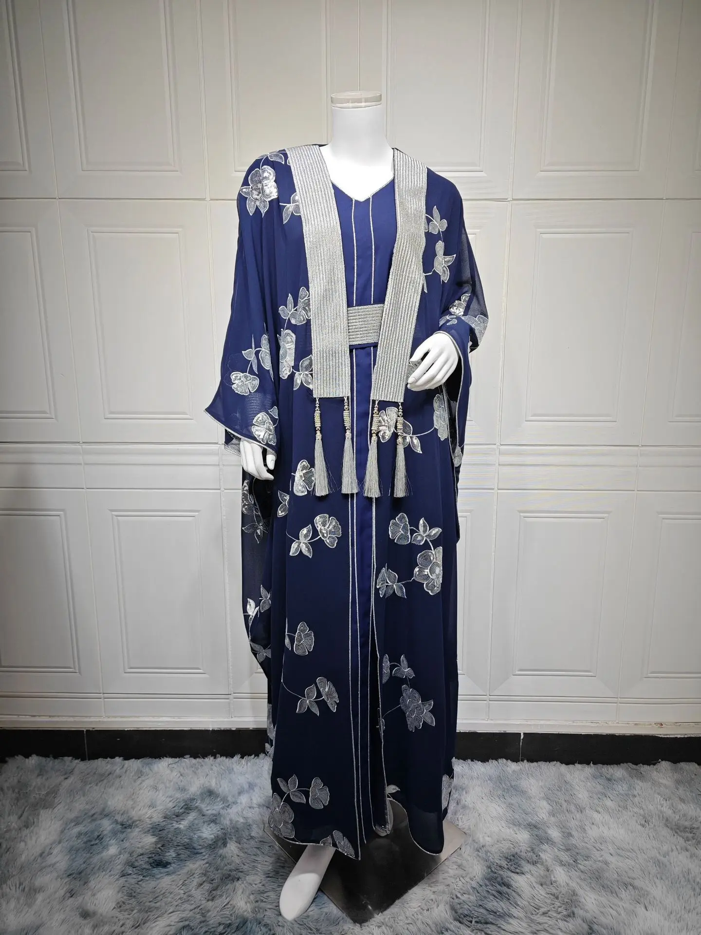 abayas pour femmes grande taille femmes musulmanes à manches longues col en v polyester longue robe maxi mode musulmane abaya avec tenues intérieures