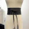 ceinture boho en faux cuir pour femmes, avec nœud papillon, style obi, ceinture cintrée, noire, marron, large