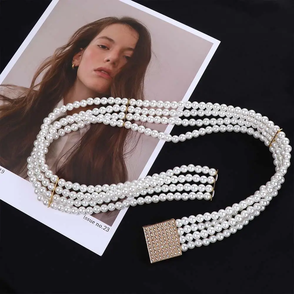 Ceinture élastique Vintage élégante pour filles, boucle en métal à fleurs, décoration de robe pour femmes, fausse perle, ceinture coréenne