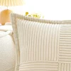 housses de coussin beiges en velours côtelé, rayures boho, épissage texturé, housses de coussin douces pour canapé, décoration d'intérieur, 18x18 po