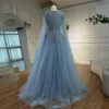 luxe saoudien arabe bleu perlé une ligne robe formelle avec manches cape serene hill 2025 la72968 personnalisé