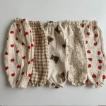 Pantalons en coton biologique pour bébés, nouveau-nés, automne, printemps, été, hiver, imprimé mignon, vêtements en mousseline douce, pantalons Capris