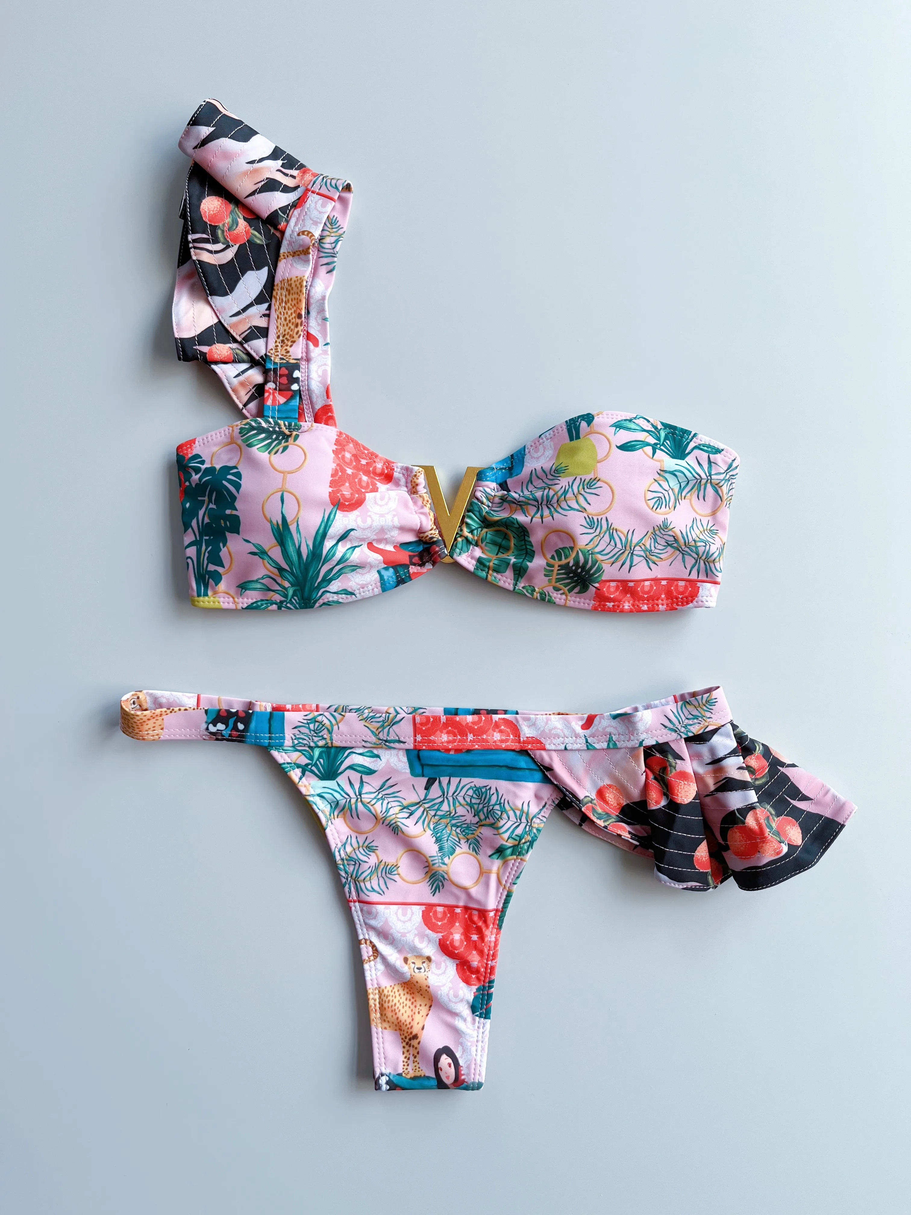 Deux pièces femmes Floral 2025 Push-Up à bretelles volants bandeau Bikini ensemble maillot de bain maillots de bain maillot de bain maillots de bain Biquini