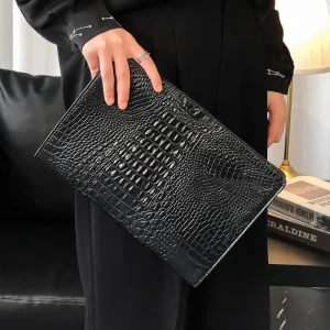 Pochette en cuir PU crocodile pour hommes et femmes, sac à main décontracté, sac enveloppe d&rsquo;affaires, sacs IPAD, mode de luxe