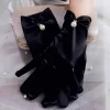 gants Élégants en satin avec perles pour femme, accessoires de banquet de mariage, courts, pour la conduite, blanc et noir, pour patients