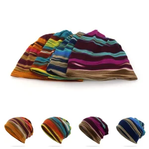 Casquette de tête imprimée rayée, écharpe décontractée à double usage, chapeau doux, chaleur extérieure, foulard unisexe, casquette sans bords Pop Hip-hop de rue