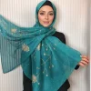 15 couleurs en mousseline de soie filles hijab brodé strass décoration wrap écharpe pour femme musulmane hijab foulard jersey premium turbans