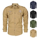 Chemise en lin de couleur unie pour hommes printemps et automne outillage en plein air couleur unie décontracté chemise à manches longues VêTement Homme