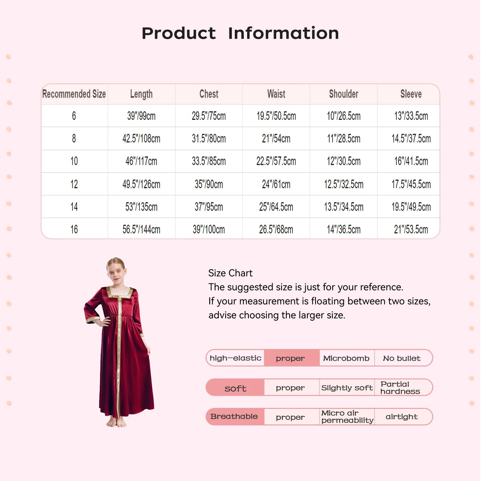 robes musulmanes abaya pour filles, manches 3/4, kaftan marocain abayas, robe maxi, jeu de rôle d'halloween, costume de mascarade de fête à thème