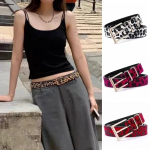 Ceinture élégante en peluche imprimé léopard Y2K, boucle en métal, ceinture de taille en cuir PU, décoration de robe, décor de jean, ceinture Punk pour femmes/filles