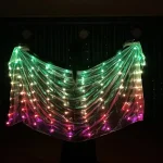 Voiles de soie lumineux LED pour performance, couleur arc-en-ciel, voile rectangulaire, danse du ventre, costumes de cirque, spectacle de festival, accessoires