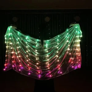 Voiles de soie lumineux LED pour performance, couleur arc-en-ciel, voile rectangulaire, danse du ventre, costumes de cirque, spectacle de festival, accessoires