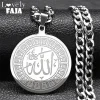 Collier Hip Hop en Acier Inoxydable pour Homme et Femme, Bijou Musulman Islamique, avec Dieu Arabe, Document Argenté, Rond, pour la raq, N2933S03