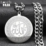 Collier Hip Hop en Acier Inoxydable pour Homme et Femme, Bijou Musulman Islamique, avec Dieu Arabe, Document Argenté, Rond, pour la raq, N2933S03