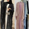 Eid-Robe musulmane de luxe en satin pour femme, kimono à ailes de chauve-souris, caftan de Dubaï, Kebaya, Islam, modeste