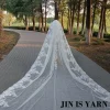 voile de mariage long bord en dentelle avec peigne, appliques de paillettes luxueuses, cathédrale, 1 couche, 5m, blanc, ivoire, patients, photo réelle