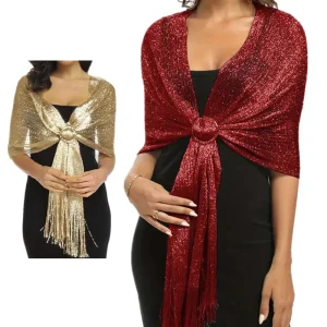 Écharpe métallique scintillante avec boucle, châle de soirée pour femmes, châles brillants or argent pour mariée, demoiselle d&rsquo;honneur, enveloppes de mariage