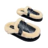 pantoufles en coton à plateforme plate pour femmes, mules en fourrure, chaussures d'hiver, toboggans chauds en peluche, cuir souple, chaussures décontractées confortables, tendance, nouveau, 2024
