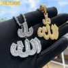 collier pendentif allah musulmans glacé, couleur argent, pavé de zircon cz, breloque lettre scintillante pour femmes et hommes, bijoux hip hop