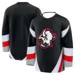 Maillot de hockey – Noir avec accents rouges/blanches/grises Logo tête de bison agressif couche de base confortable pour l&rsquo;automne et l&rsquo;hiver