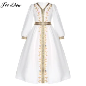 Robe Abaya arabe musulmane imprimée à manches longues pour filles, Robe musulmane du moyen-orient, dubaï, Ramadan, Eid, pour fête à thème d&rsquo;anniversaire