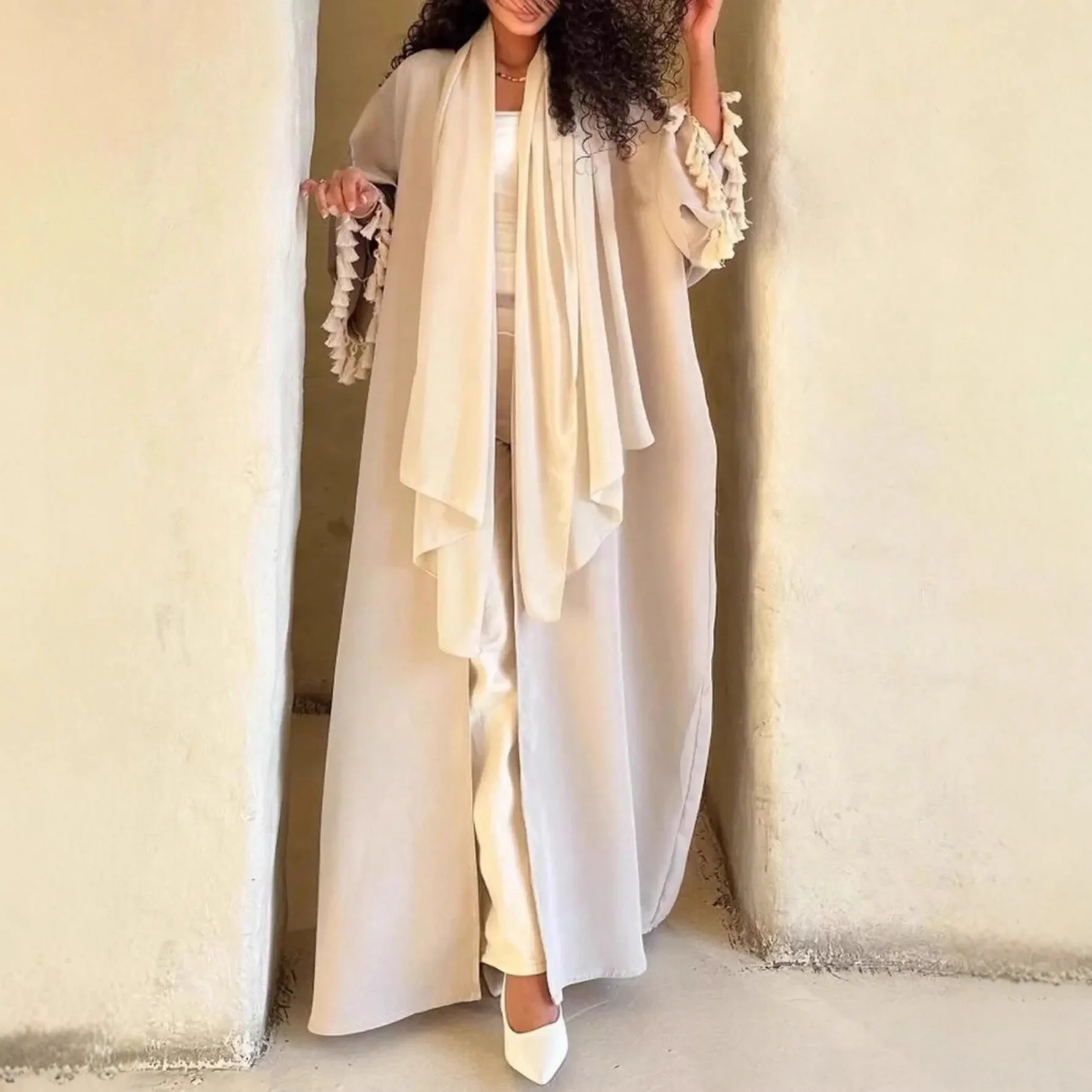 abaya femmes robe musulmane élégant cardigan à franges manches chauve souris robes eid abayo dubaï caftan turquie kebaya caftan marocain femme