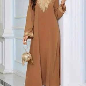 Kaftan Abayas-Robes Maxi Élégantes à Manches sulfpour Femmes, Broderie Paisley, Col Ras du Cou, Modeste, Mariage Musulman et 03/Wear