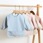 Bavoirs d&rsquo;alimentation pour bébés de couleur unie, à manches longues, pour nourrissons garçons et filles, tabliers faciles à nettoyer, gommes artistiques imperméables pour enfants