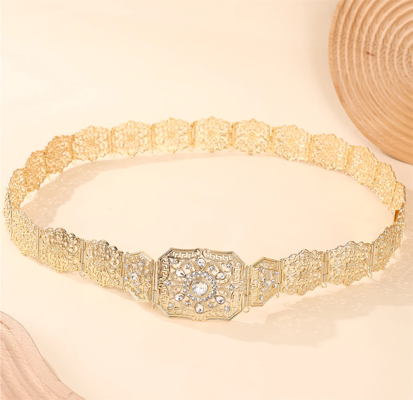 bijoux de mariage marocain, ceinture de robe pour femmes, chaîne de taille ajourée en cristal, cadeau de fête de mariée, longue chaîne de corps réglable