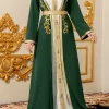 moyen orient élégant abaya marocain femmes brodé avec ceinture robe à manches longues deux pièces dubaï robe islamique
