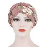 Hijabs tressés pour femmes musulmanes, turban élégant, enveloppement de sauna islamique, bonnets élastiques, imprimé floral, front croisé, fête