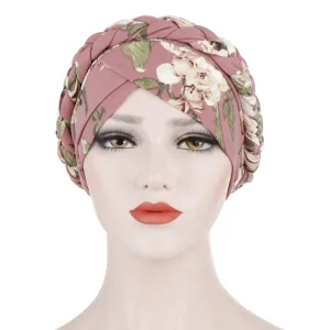 Hijabs tressés pour femmes musulmanes, turban élégant, enveloppement de sauna islamique, bonnets élastiques, imprimé floral, front croisé, fête Hijabs tressés pour femmes musulmanes, turban élégant, enveloppement de sauna islamique, bonnets élastiques, imprimé floral, front croisé, fête