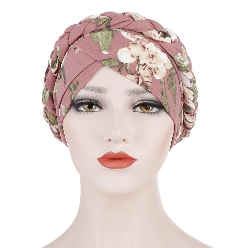 Hijabs tressés pour femmes musulmanes, turban élégant, enveloppement de sauna islamique, bonnets élastiques, imprimé floral, front croisé, fête Hijabs tressés pour femmes musulmanes, turban élégant, enveloppement de sauna islamique, bonnets élastiques, imprimé floral, front croisé, fête