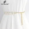 Ceinture longue et fine en perles multicouches pour femmes, élégante chaîne de corps en métal doré, décor de robe, bandes de taille réglables