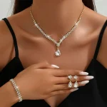 Ensemble de bijoux de mariée de luxe en Zircon, collier élégant, boucles d&rsquo;oreilles, tempérament exquis, strass, Bracelet, accessoires pour robe