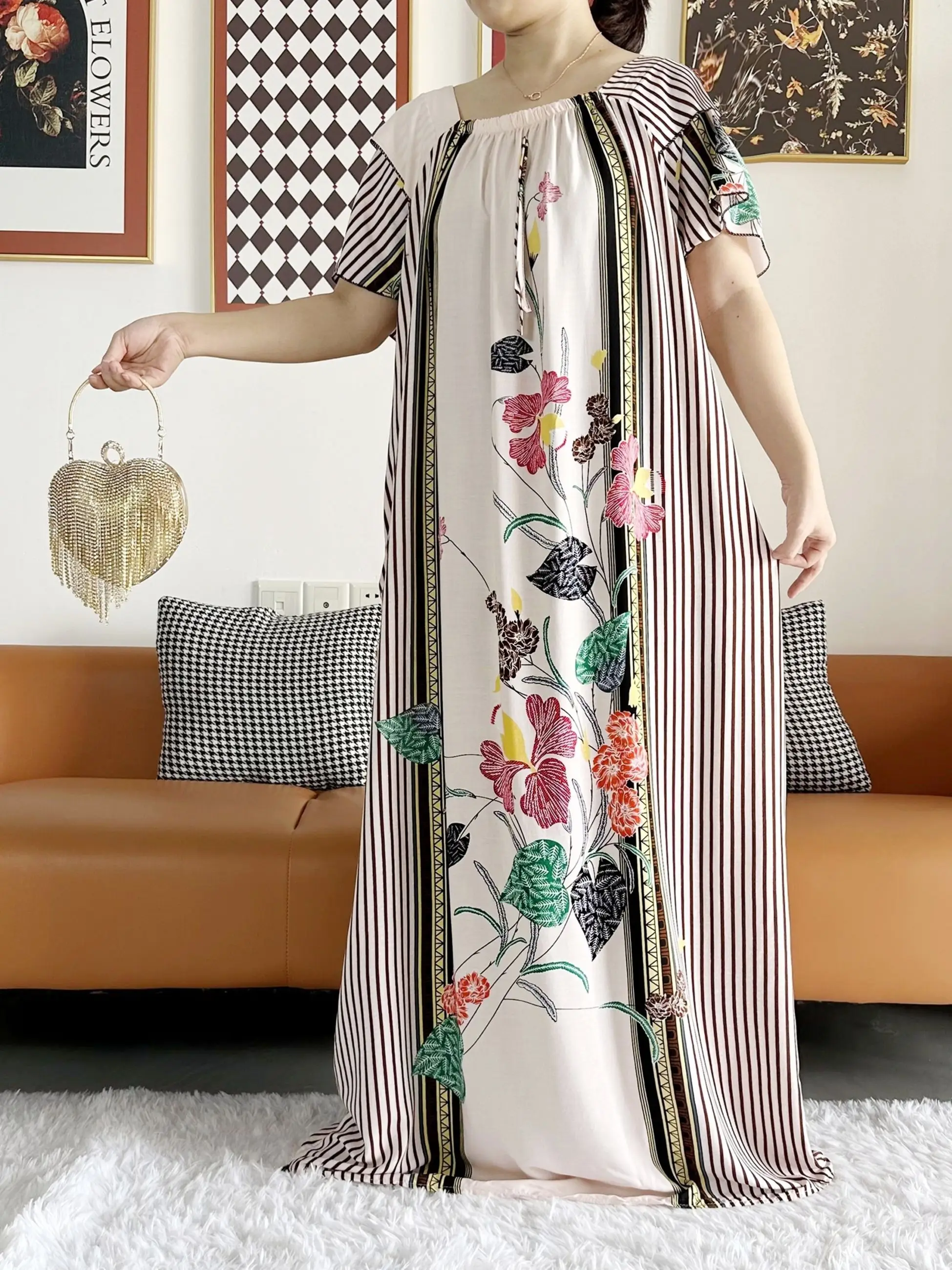 Abaya – robe d'été à manches courtes, col bateau, ample, florale, Boubou, Maxi, vêtements pour femmes africaines, nouvelle collection 2023
