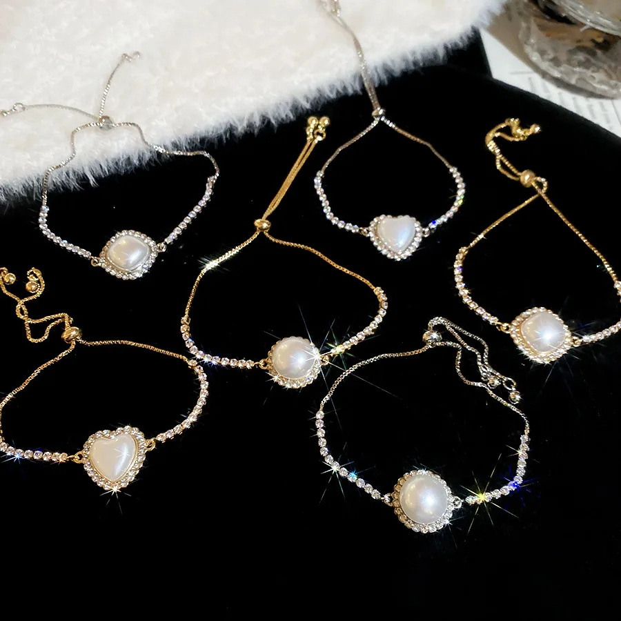 bracelet en perles de cœur pour femmes, avec zircon, élégant et délicat, poignet géométrique scintillant, bijoux à la mode, accessoire à main, 1739