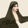 Écharpe hijabs instantanée avec jersey croisé pour femme musulmane, bonnet, sous Écharpe, bonnets intérieurs en diamant, enveloppe de sauna, amira, 1 pièce